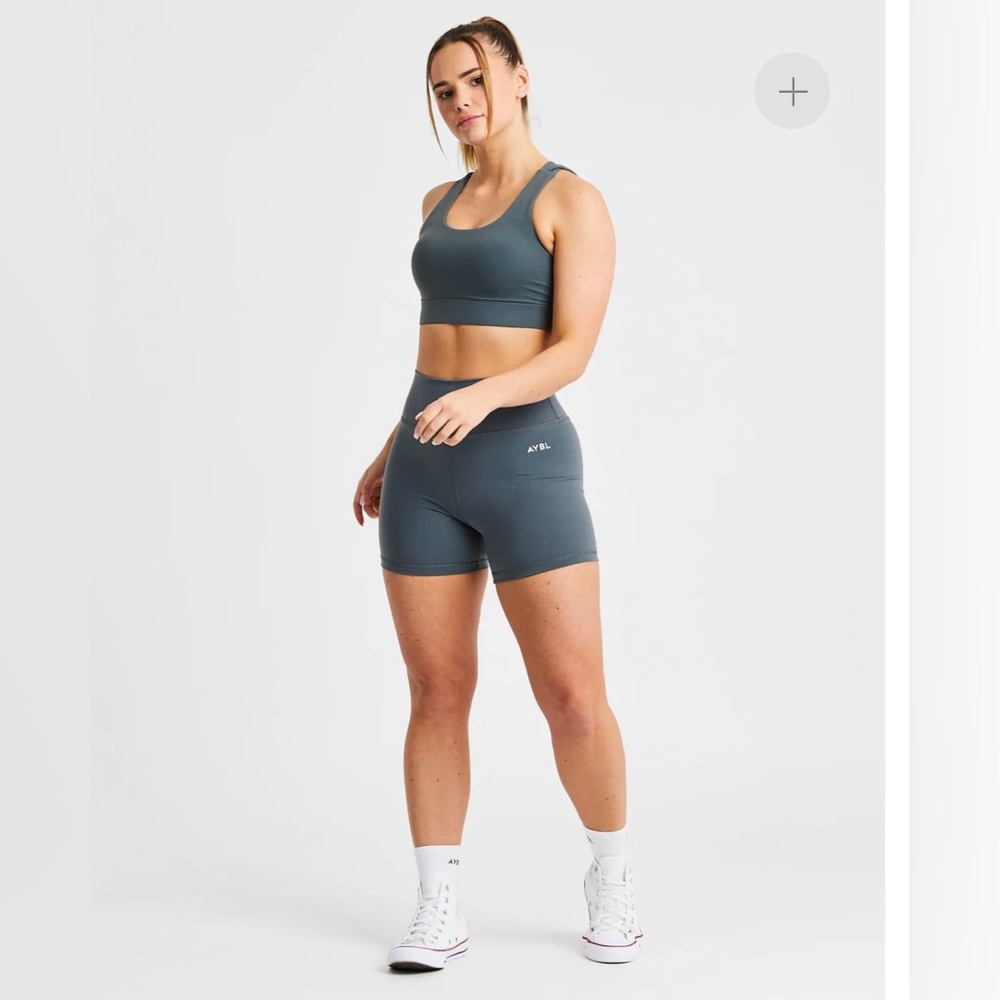 AYBL asphalt grey biker short + bra set